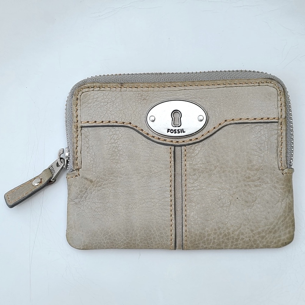 Fossil gray leather zipper wallet